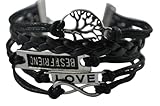 BlueTop(TM) Vintage Infinity Silver Karma Wish Tree Best Friend Love Black Leather Bracelet