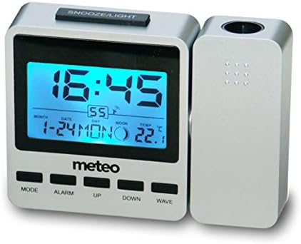 Clock With DCF Alarm Date, Thermometer, Projector, Illuminated Screen,METEO ZP9 for Desktop, Colour Black + Silver