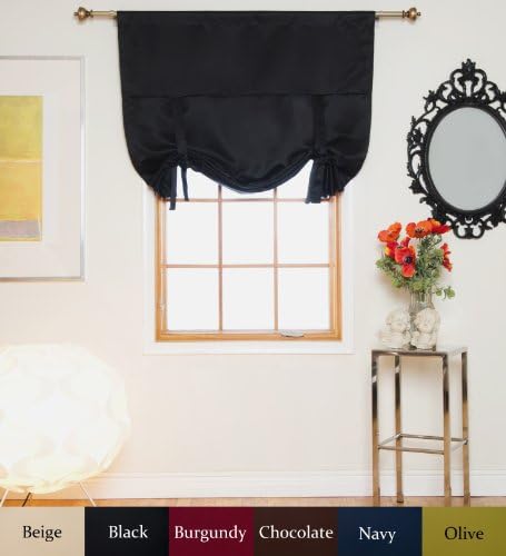 Black Rod Pocket Thermal Insulated Blackout Tie Up Shade Curtain, 46 Inch Wide by 64 Inch Long Panel