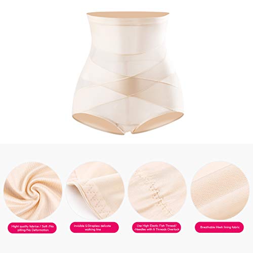 PAUKEE Shapewear for Women Hi-Waist Brief Tummy Control Underwear Slimmer Body Shaper Butt Lifter Panty Girdle (Beige, XL=8-10)