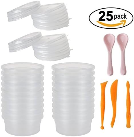 PrettyDate 20 Pack Foam Ball Clear Storage Containers with Lids for 20g Slime 3 Pack Slime Tools for Slime Decorative Ball Arts DIY Crafts Supplies and 2 Pack Slime Mixing Spoons for Slime Beads
