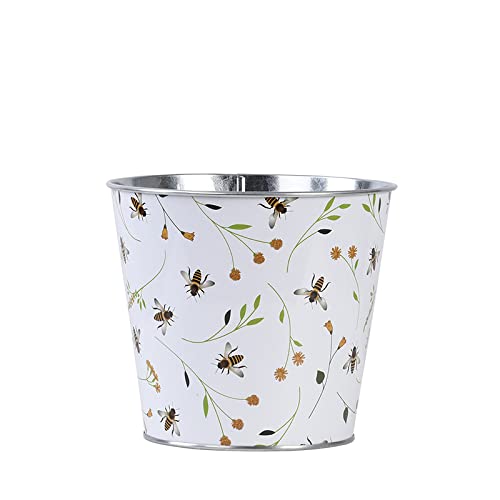 Esschert Design BEE PRINT ROUND ZINC FLOWER POT
