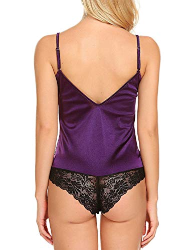 Valentine's Best Gifts for Sex!!! Hennta Women Plus Size Sexy Satin Lingerie Bodysuit V-Neck Lace Babydoll Short Jumpsuit Pajamas Mini Dress