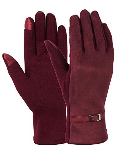 Women Winter Gloves Touch Screen Gloves for Phone Warm Thick Fleece Mittens Burgundy