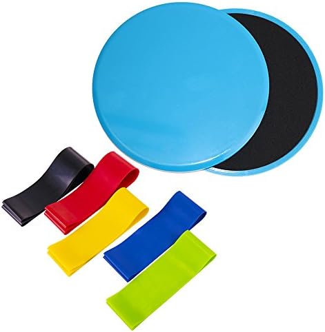 Dual Sided Gliding Discs Core Sliders and Exercise Resistance Loop Bands, Abdominal & Total Body Workout Equipment for Home