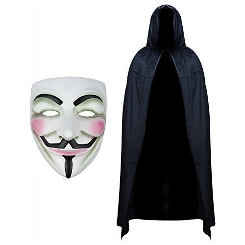 Anonymous Mask and Hooded Cape Fancy Dress Set