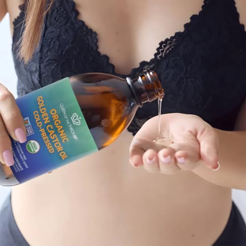 QUEEN OF THE THRONES Organic Golden Castor Oil - 500mL (16.91 Fl Oz (Pack of 1)) | 100% Pure & Expeller Pressed for Hair, Skin & Digestion | Hexane Free | USDA Certified