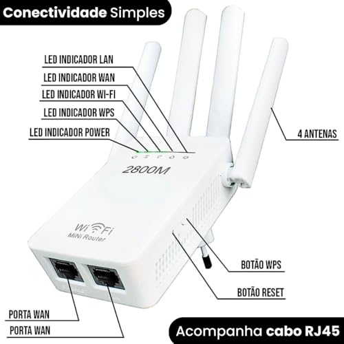 Repetidor Wi-Fi 300Mbps 4 Antenas com WPS para Rede 2.4GHz | Amplificador Extensor de Internet
