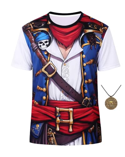 White 3D-Style Pirate Graphic Shirt, Unisex Halloween Costume, Size L at Amazon