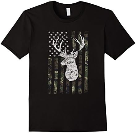 Mens Camouflage American Flag Deer Hunting T-shirt Large Black