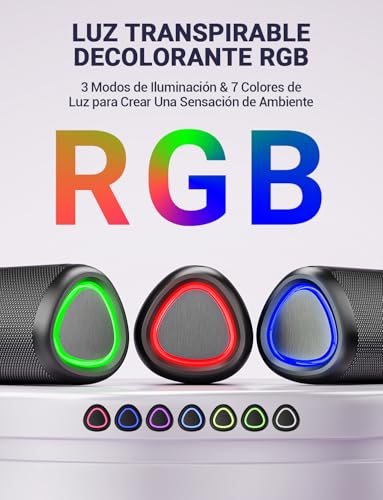 UOHHBOE Bluetooth 5.3 Speaker, Powerful Bluetooth Speaker with RGB Light, Powerful Bass, 15 W Bluetooth Speakers, Waterproof IPX5, TWS/AUX/TF – Ideal for Parties, Beach and Outdoors