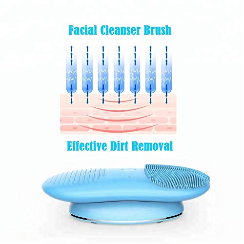 Automatic Facial Cleansing Brush Wireless Charging Electric Waterproof Silicone Facial Brush with 12 Speeds for Deep Cleansing, Gentle Exfoliating, Anti-Aging Skin Care, Massaging-Blue
