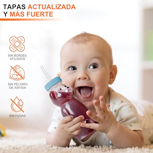 Vaso con popote para bebe 3 Piezas, vaso entrenador con popote, botellas en forma de oso, con cepillo para limpiar paja, grado alimenticio, sin BPA (Rosa + Púrpura + Azul)