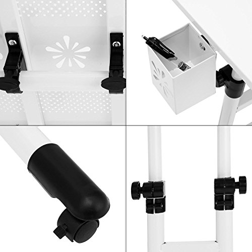 360° Rolling Portable Laptop Table Mobile Desk, Adjustable Height Work Cart Computer Desk Stand Over Sofa Bed Table w/ USB Fan & Pen Container(22.8-37.8'') - Thumbnail 5