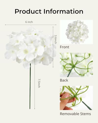 Auihiay 64 PCS Artificial Hydrangea Flowers, Silk Hydrangea Full Flowers Heads with Stems for Wedding Centerpieces, Home, Garden, Baby Shower, Party Decoration (Ivory)