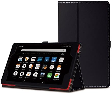 NUYEA CXHD8-Black Case for all-New Amazon Fire HD 8 (2016 6Th Generation), Hand Strap Stand PU Leather Case, Auto Wake/Sleep, Black