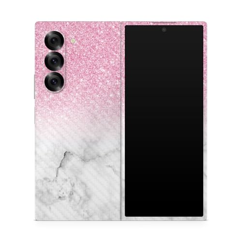 Carbon Fiber Phone Skin Compatible with Samsung Galaxy Z Fold 6 - Marble Glitz…