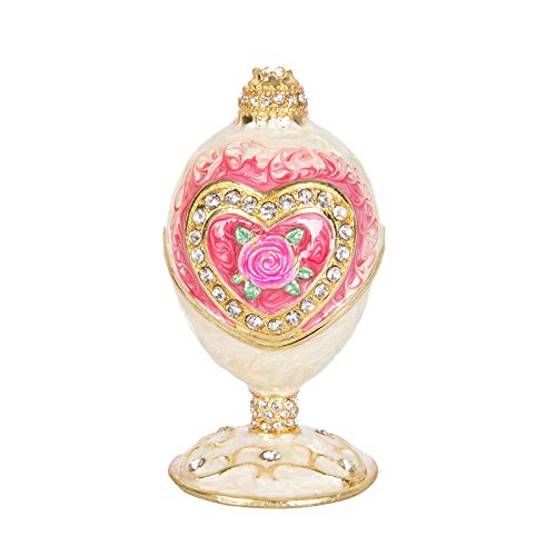 QIFU Vintage Hand Painted Easter Egg Style Small Hinged Jewelry Trinket Box with Rich Enamel and Sparkling Rhinestones, Unique Gift for Family