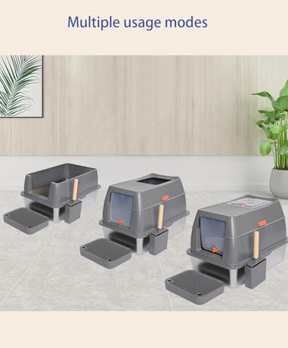 Ultimate XL Stainless Steel Litter Box with High Sided - Spacious & Stylish Enclosed Design for Large Cats, Multi-Cat Homes, and Rabbits, Odor-Free & Easy Cleaning, High Wall Cat Litter Pan with Lid