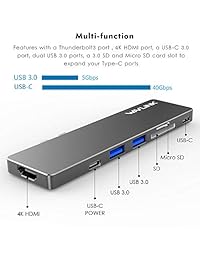 wavlink adaptador de Thunderbolt 3 USB C Hub de aluminio para MacBook Pro 2016 2017 13", Gris