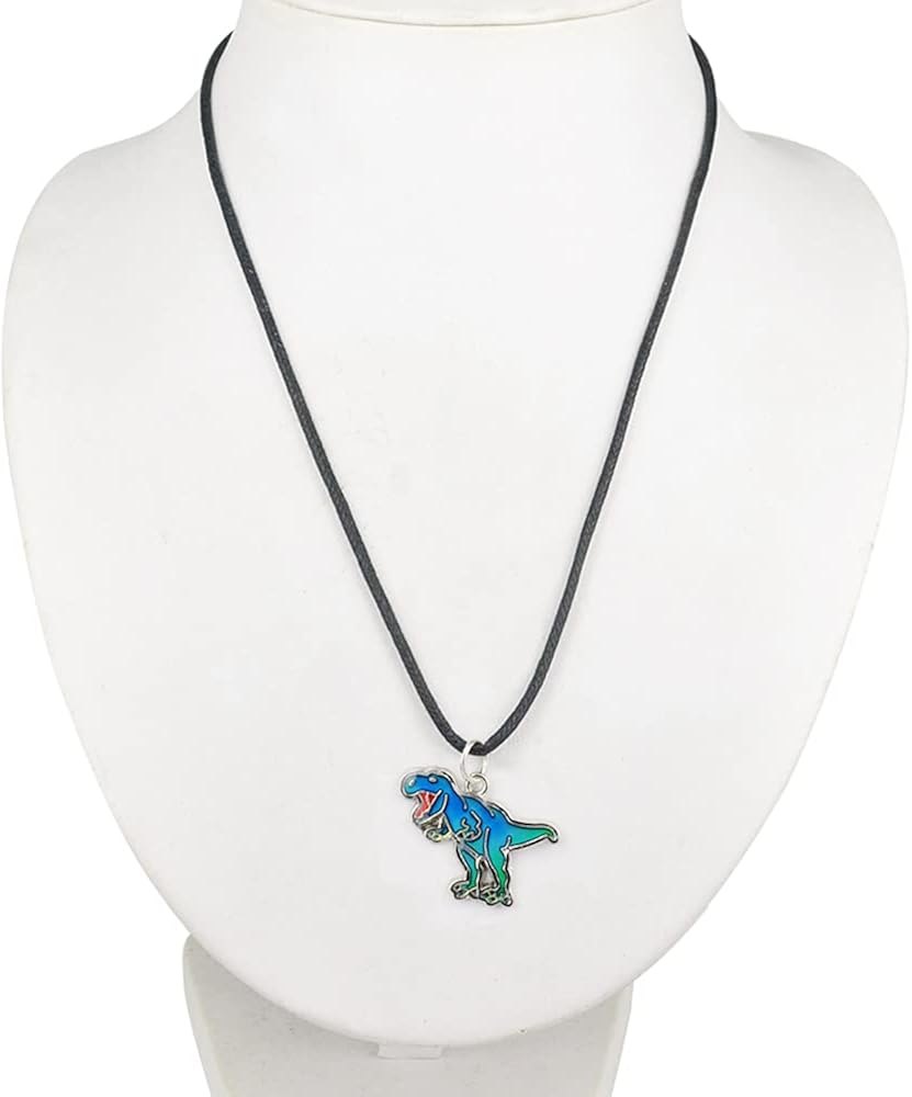Fun Jewels Handmade T-Rex Dinosaur Pendant Color Change Mood Necklace For Boys Girls Animal Jewelry: Clothing
