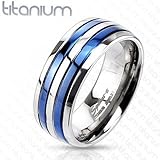 TIR-0013 Solid Titanium Blue IP Double Striped Band Ring; Comes With Free Gift Box
