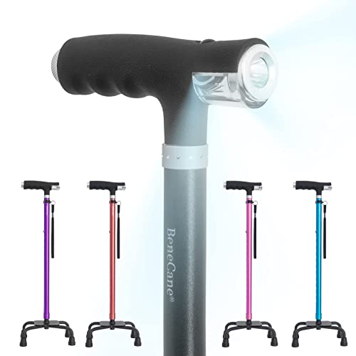 BeneCane Quad Cane Walking Cane with Two Led Lights with Big Base T