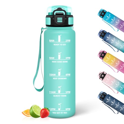 HoneyHolly Water Bottle, 500ML, Leakproof Water Bottles, Reusable Gym Water Bottle, with Time Marker, Bottle for Running, Cycling, Working, Going to School