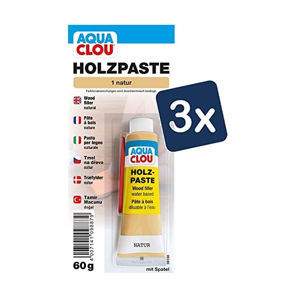 Clou Holzpaste zum Reparieren und Auskitten von Holzschäden natur 3×60 g: gebrauchsfertige Paste geeignet für den…