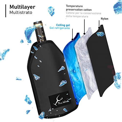 Cooler Bag for Wine or Champagne Bottles, Wine Cooler, Table Wine Bottles, Ice for Bottles, Water Repellent and Elastic Fabric (Black)