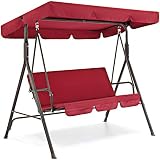 Best Choice Products 2-Person Outdoor Large Convertible Canopy Swing Glider Chair w/Removable Cushions, Burgundy