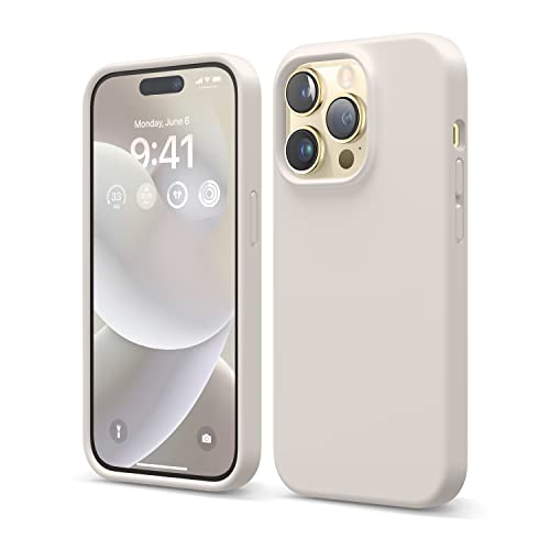 elago Compatible with iPhone 14 Pro Case, Liquid Silicone Case, Full Body Protective Cover, Shockproof, Slim Phone, Anti-Scratch Soft Microfiber Lining, 6.1 inch (Stone)