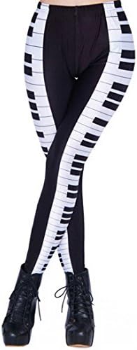 AVITALK Women Sexy Piano Keyboard Print Leggings Pant Stretch Tights-Black-One Size