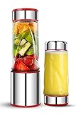 Portable Smoothie Blender, DmofwHi USB Rechargeable Personal Blender for On-The-Go/Travel, MINI Mixer Juicer Cup - BPA free (Silver&Red)