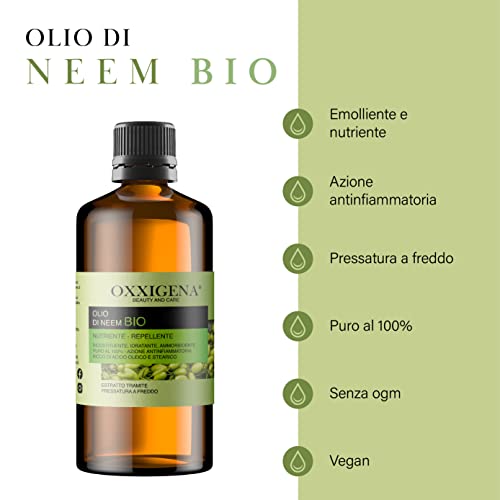 Oxxigena 100% Pure Virgin Organic Neem Oil - 250ml - Cold Pressed - Moisturizing, Replenishing, Ideal for Hair, Skin - Vegan, GMO Free