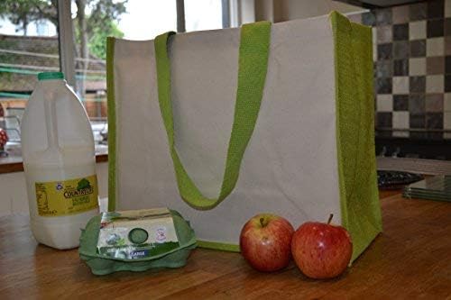 Jute Hessian 100% Cotton Canvas Classic Shopping Bag with Cotton Carry Handles. Size : 42cm x 33cm x 19cm - Five Colours Available (Pack of 10 Bags) (Black)