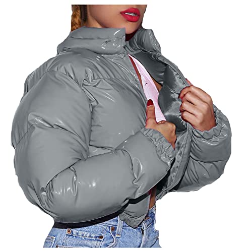 Cropped Puffer Jacket Womens Down Jacket Zipper Front Quilted