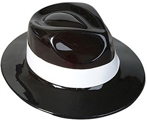 Black & White Plastic Costume Party Gangster Fedora Hat
