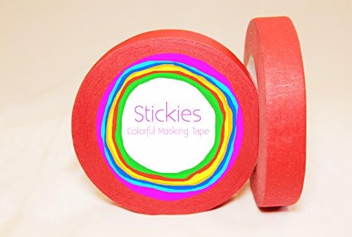 Stickies Colorful Masking Tape (2 Pack ) 1'' x 70 = 140 Yards of Tape! Very Sticky - Great for kids arts and crafts, office school supplies for teachers (Apple Red)