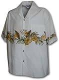 Hawaiian Shirt for Men - White w/ Golden Flower Stripe, X-Large
