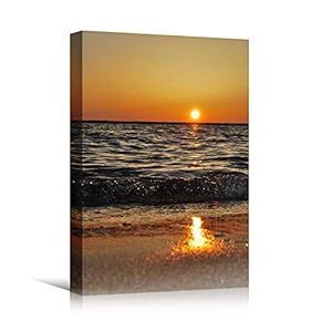 signwin Canvas Wall Art Ocean Sunset Coastal Orange...