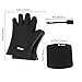 Silicone Oven Mitts Set including Kitchen Oven Gloves, Pot Holder and 1 Pastry Brush for Baking and Bbq Heat Resistant (Black)
