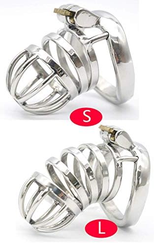 Lucst SA Male Stainless Steel Cage P-énis Ring Chastity De-vice Catheter with Stealth New Lock Privacy Toy Tshirt,Small cage Tshirt,About 50mm