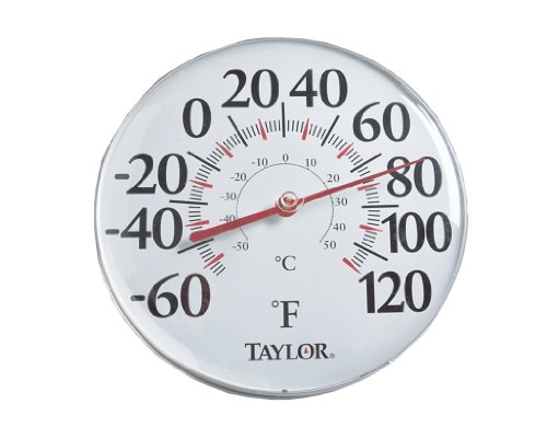Taylor Metal Wall Indoor Outdoor Thermometer, Wireless Thermometer with Easy to Read Large Numbers for Patio, Pool, and Indoor Areas, 12-inch, White