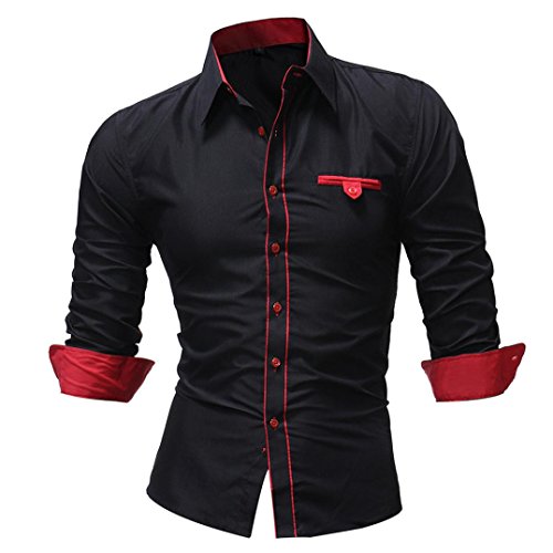 NREALY Men Shirt Fashion Solid Color Male Casual Long Sleeve T-Shirt Tee Tunic