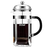 French Press, X-Chef 1000ml Heat Resistant Glass Coffee Press Tea Maker Pot with Stainless Steel Holder, Cozy & Funny for Coffee Lovers - 8 Cup/4 Mug (1 Liter, 34 oz)