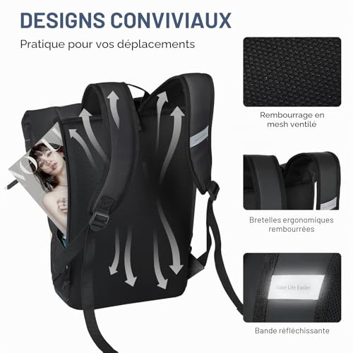 Lekeinchi Rolltop Stylish Laptop Backpack 17 Inch Waterproof Large Travel Backpack School Backpack for Travel, University, Work
