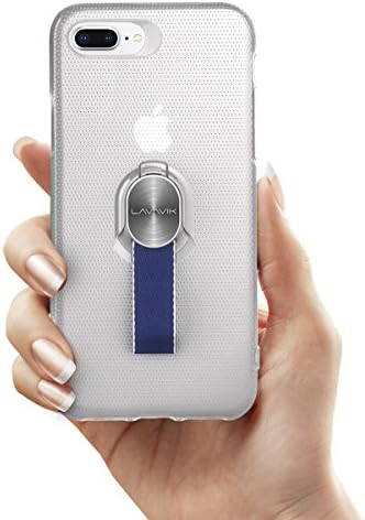 iPhone 8 Plus Case with Finger Grip, Shockproof Slim Fit Clear Hard Cover with Finger Srap Loop for Apple iPhone 8 Plus (White+Blue)