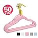 MIZGI Premium Kids Velvet Hangers (Pack of 50) with Gold Hooks,Space Saving Ultra Thin,Non Slip Hangers use for Children's Skirt Dress Pants,Clothes Hangers by (Pink)