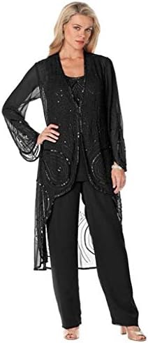 Women Long Sleeve with Long Jacket Pants 3PC Mother Bride Wedding Formal Interview Suits 16 US Black